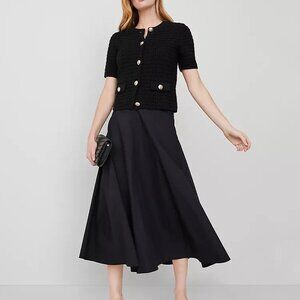 Ann Taylor Black Cotton Poplin A-Line Skirt